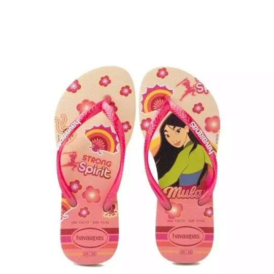 Havaianas Disney Princess Slim Mulan Pink Thong Flip-Flops Sandal Girls 3/4Y