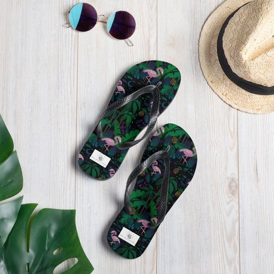 Flip-Flops, tropical flip flops, flamingo sandals, cute sandals, flip flops for wedding, beach wear, vacation sandals