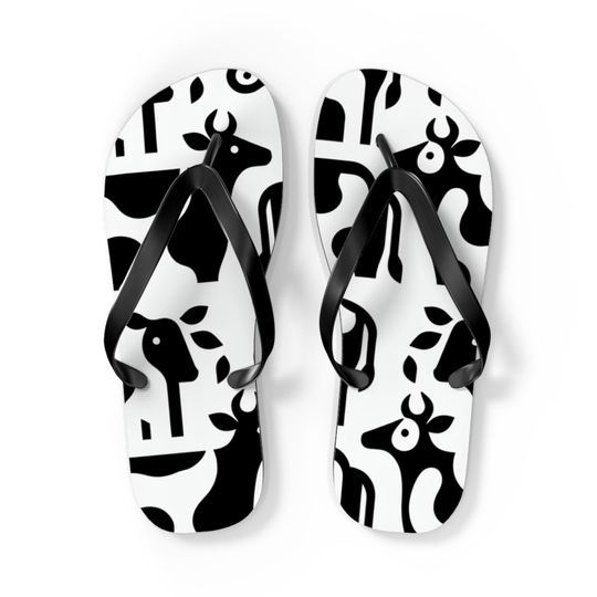 Discover Cute Cow Print Flip Flops, Summer Beach Footwear, Animal Lover Gift, Fun Pool Slides, Comfortable Summer Sandals, Holiday Footwear