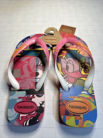 Havaianas Disney Minnie Mouse &amp; Daisy Flip Flops Women’s Pink Size 6/7 (NWT)