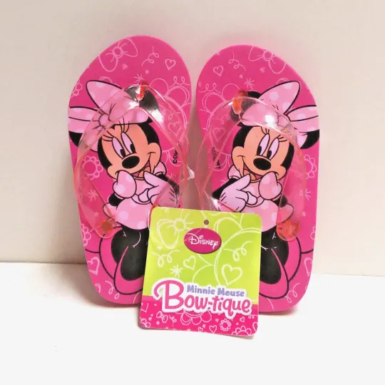 DISNEY MINNIE MOUSE Child Flip Flops Kids Girls Thong Sandals Size 5/6 Dark Pink
