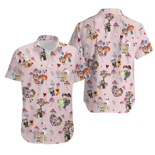 Carl And Ellie Button Shirt Shorts, Disney Wedding Button Shirt, Disney Pixar Up Button Shirt and Shorts, Up House Balloons Shorts