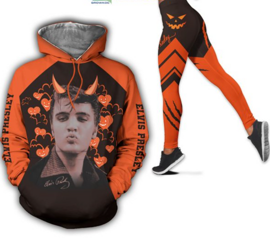 Elvis Presley Halloween Pumpkin Hoodie Leggings Set