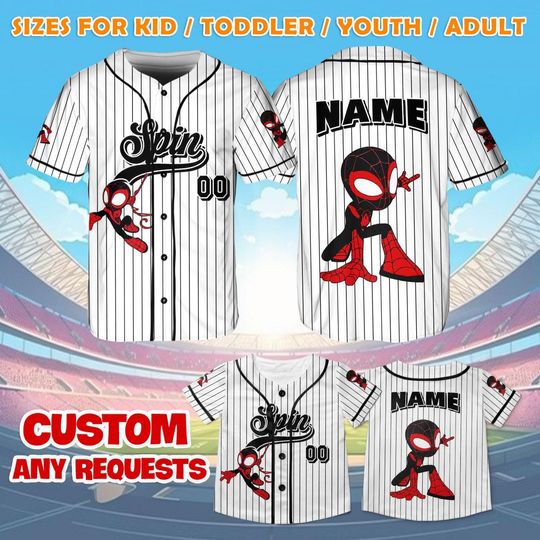 Marvel Spin Jersey Shirt, Spidey and His Amazing Friends Baseball Jersey, Spider Man Spin Cosplay, Marvel Birthday Jersey Shirt