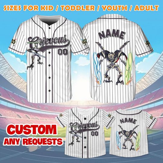 General Grievous Jersey, Disney Star Wars Baseball Jersey, General Grievous Cosplay, Dark Side Grievous Shirt, Disney Trip Shirt