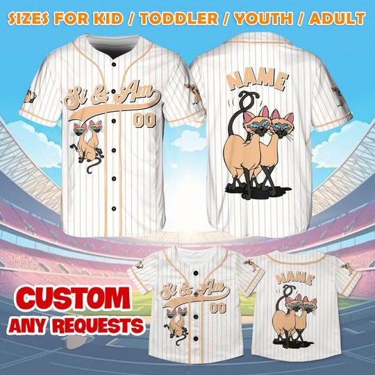 Lady and the Tramp Si and Am Jersey Shirt, Disney Lady and the Tramp Baseball Jersey, Si and Am Cosplay, Disney Siamese Lover Shirts