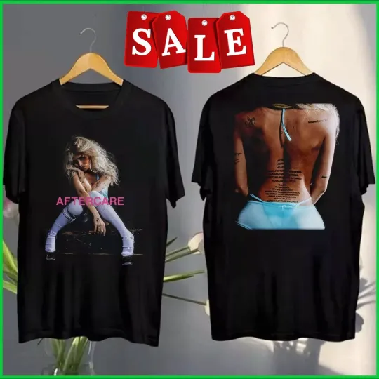 Nessa Barrett 2025 AFTERCARE Album Cover Black Double Sided T-Shirt