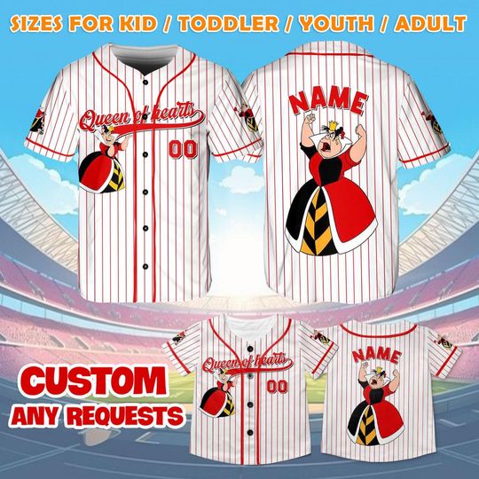 Alice in Wonderland Queen of hearts Jersey Shirt, Disney Red Queen Baseball Jersey, Queen of hearts Cosplay, Magic Kingdom Shirt