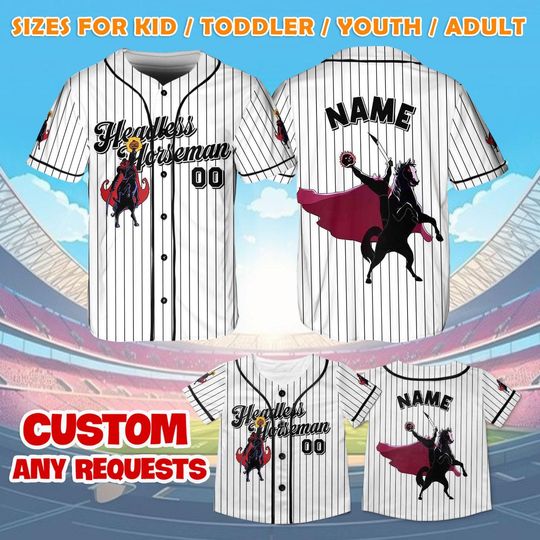 Disney Headless Horseman Jersey Shirt, Disney Adventures of Ichabod and Mr Toad Baseball Jersey, Headless Horseman Cosplay, Disney Trip
