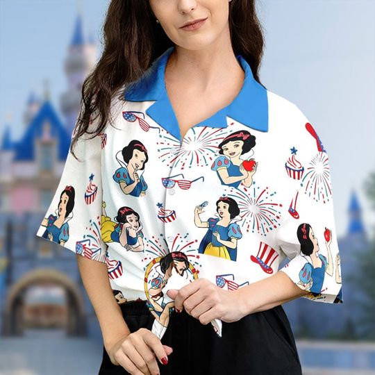 Snow White 4th July Hawaiian Shirt, Snow White And The 7 Dwarfs July Fourth Button Up Shirt, Princess Fairy Tale Hawaii, Independence Day