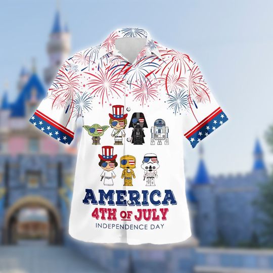 Star Wars Characters America Happy 4th Of July Hawaiian Shirt, Movie Fan July Fourth Button Up Shirt, Galaxy Warriors Tee, Independence Day
