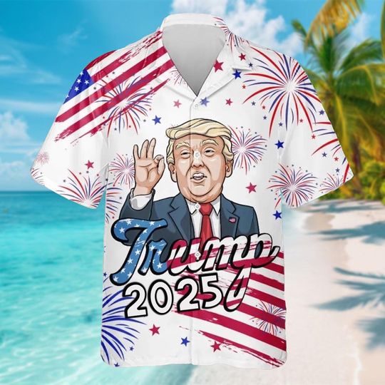 Discover President Trump 2025 4th Of July Independence Day Hawaiian Shirt, Trump Hawaii Shirt, 4th Of July Button Up Shirt, Trump Hawaiian Shirt