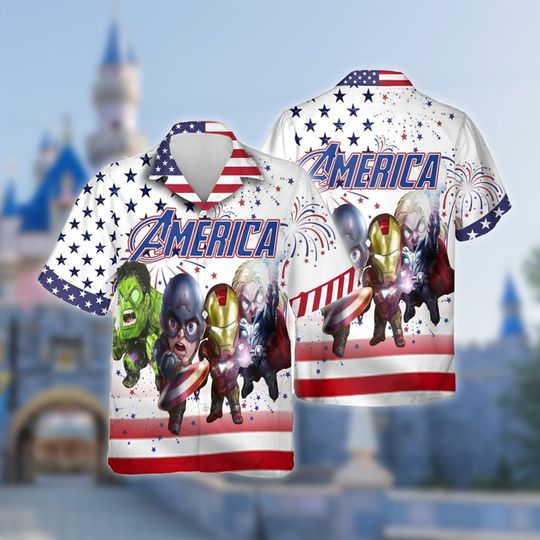 Marvel Superhero Movie 4th July Hawaiian Shirt, Hulk Thor Iron Man July Fourth Button Up Shirt, Captain America Hawaii, Independence Day