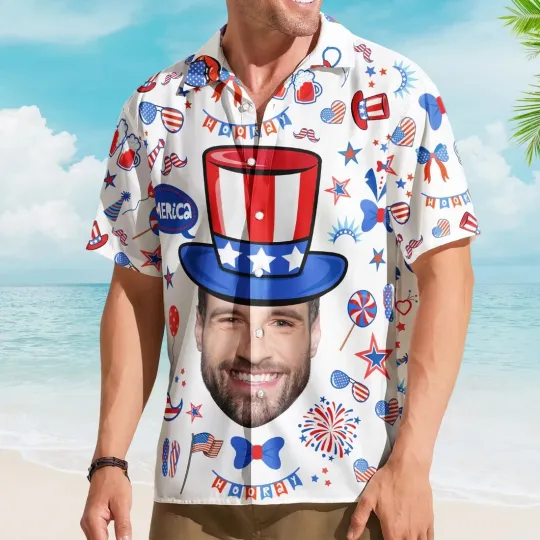 Personalized Custom Face Funny Happy 4th Of July Hawaiian Shirt