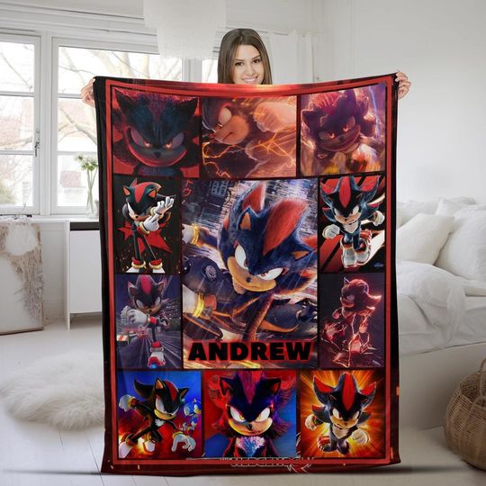 Personalized Sonic The Hedgehog 3 Blanket, Shadow Sonic Bed Couch Sofa Blanket, Gift For Birthday Boy