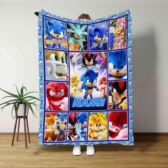 Personalized Sonic the Hedgehog Blanket, Shadow the Hedgehog Miles Tails Prower Sonic Birthday Boy/Girl Sonic Family Blanket Home Decoration