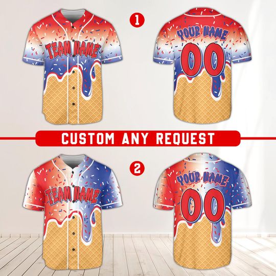 Personalized 4th Of July Baseball Jersey, Custom Name Patriotic Jersey, Red White Blue Ice Cream Drip Baseball Jersey, Independence Day Gift