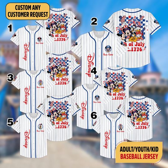 Custom Disney 4th of July Baseball Jersey, Mickey Mouse and Friends Memorial Day Jersey, Disney America Jersey Team, Disney Patriotic Shirt