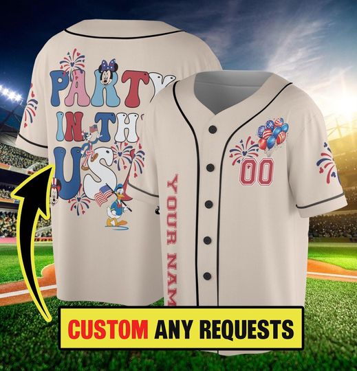 Custom 4th of July Baseball Jersey, Party Jersey, America Jersey, Minnie Mickey, Matching Shirts