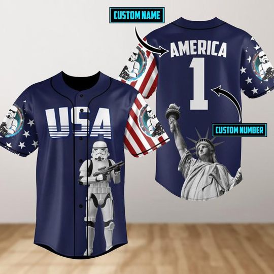 Personalized Stormtrooper 4th of July Baseball Jersey, Star Wars Fourth Of July Baseball Shirt, Stormtrooper Jersey Shirt, Gift For Him