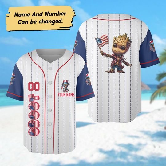 Personalized Groot 4th July Baseball Jersey, Custom Marvel Groot Cartoon Fourth Of July Jersey, Superhero Independence Day Baseball Jersey