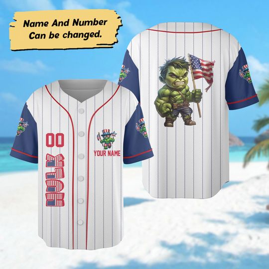 Personalized Hulk Superhero 4th July Jersey, Marvel Independence Day Baseball Jersey, Superhero Spider Theme Baseball Jersey