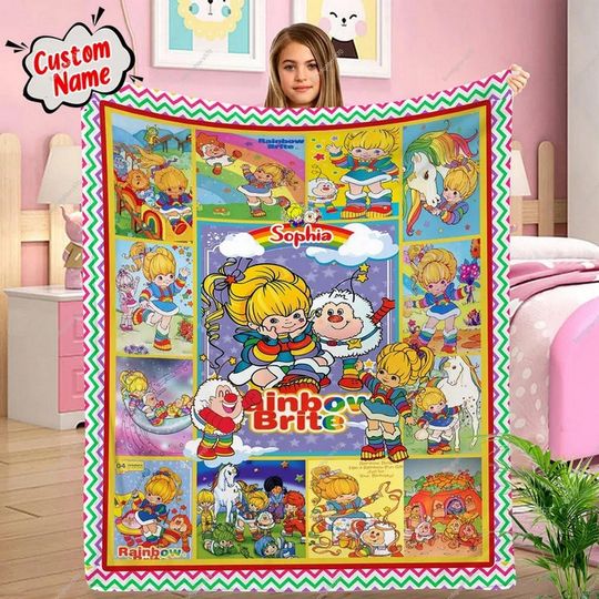 Custom Rainbow Brite Quilt Blanket, Rainbow Brite Bedding Set, Rainbow Brite Kids Bedding Set, Birthday Gifts, Custom Blanket With Name
