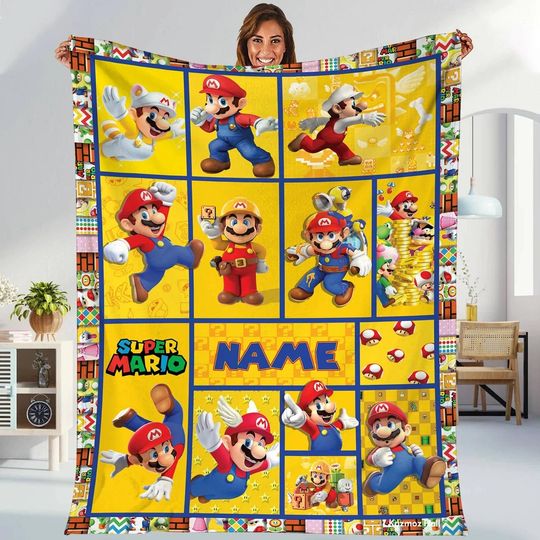 Discover Personalized Super Mario Blanket, Mario Series Fleece Blanket, Super Mario Birthday Gifts, Mario Video Games