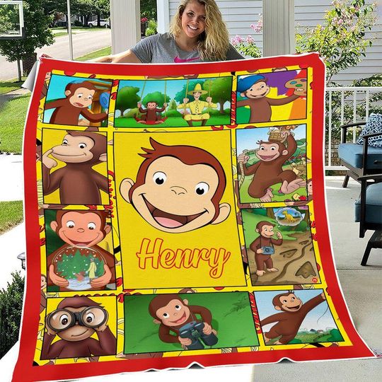 Personalized Curious George Blanket, George Monkey Blanket, Curious George Gift For Birthday, Sofa Blanket