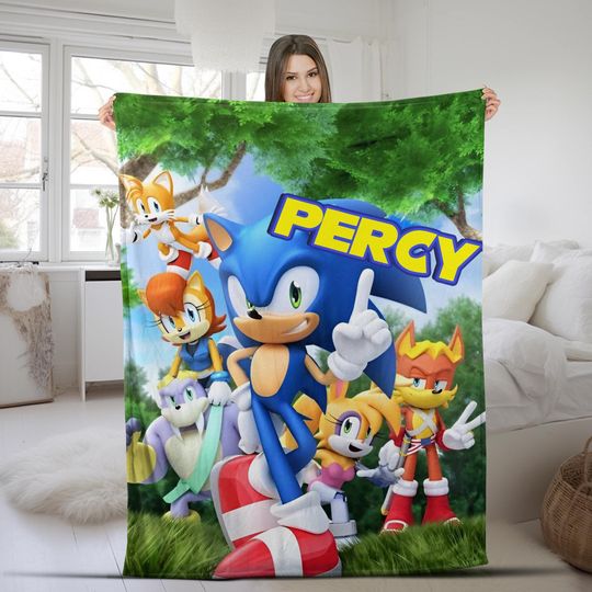 Personalized Sonic The Hedgehog Blanket, Custom Sonic Blanket, Sonic Birthday Blanket, Sonic Name Blanket, Sonic Blanket