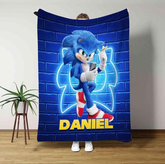 Personalized Sonic the Hedgehog Blanket, Miles Tails Prower Shadow the Hedgehog Sonic Birthday Boy/Girl Sonic Family Blanket Home Decoration