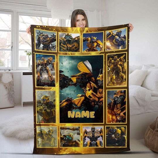 Kids Personalized Transformer Blanket, Custom Name Robot Blankets For Kids, Birthday Gifts