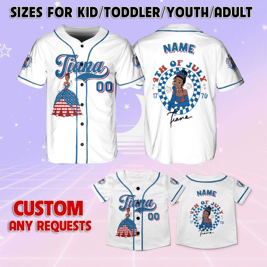 Princess and The Frog Tiana 4th Of July Jersey, Disney Tiana Princess Independence Day Jersey, Disney Princess and The Frog Patriotic Jersey