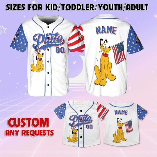 Mickey and Friends Pluto 4th Of July Jersey, Disney Pluto Independence Day Jersey, Disney Mickey and Friends Patriotic Jersey
