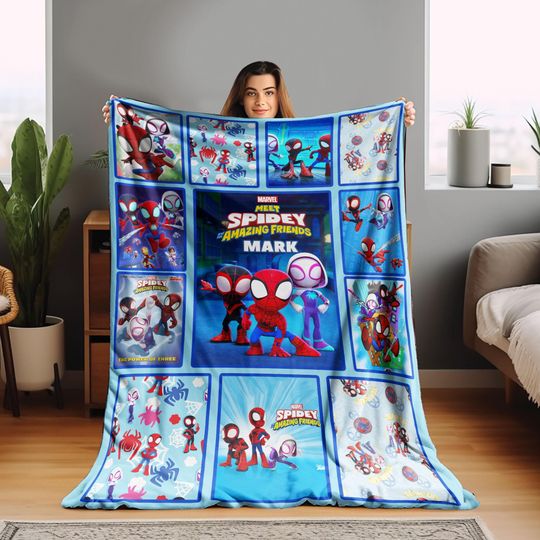 Personalized Spidey And Amazing Friends Fleece Blanket/Spider Man Blanket/Spiderman Ghost Spider Fleece Blanket For Bed Couch Sofa
