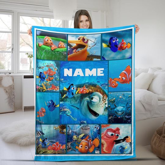 Personalized Finding Nemo Blanket, Custom Name Finding Dory Disney Blanket, Baby Birthday Gift, WDW Disneyland Just Keep Swimming