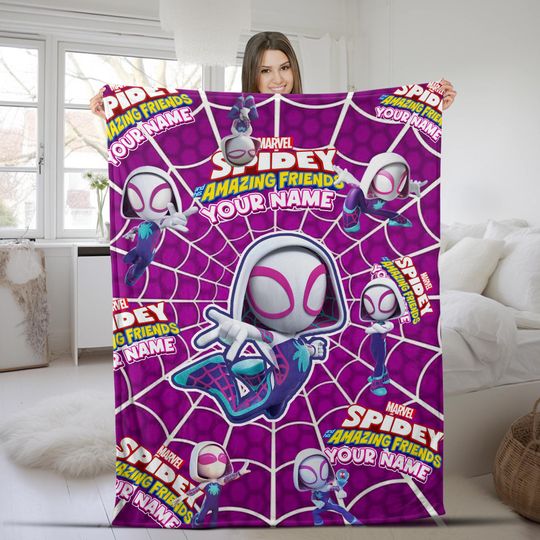 Personalized Name Blanket, Ghost Spider Girl, Spidey And His Amazing Friends Blanket, Kids Superhero Blanket, Personalized Blanket