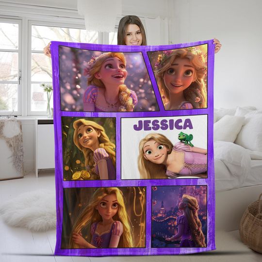 Vintage Rapunzel Tangled Fleece Blanket, Princess Blanket, Flynn Rider Maximus, Home Decor, Christmas Gift