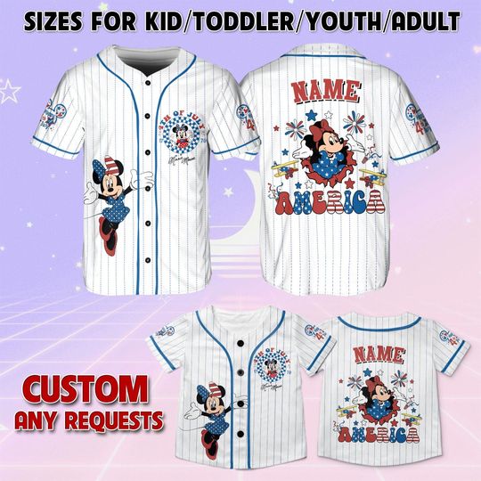 Disneyland Minnie 4th Of July Jersey, Minnie Mickey and Friends 4th Of July Jersey, Disney Independence Day Shirt, WDW Patriotic USA Shirt