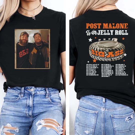 Post Malone Jelly Roll Shirt, Concert Tour Music Western 2025 Shirt, Post Malone Tour, Big Ass Stadium Tour, Posty 2025 Tour,Jelly Roll Tour
