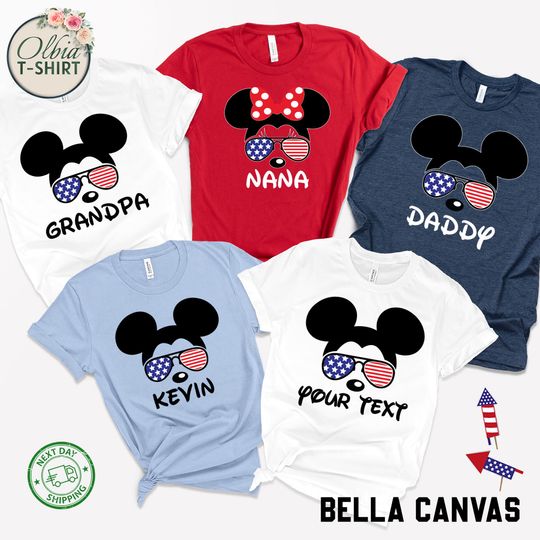 Matching Disney 4th of July Shirts  Custom Patriotic Family Tees  USA Mickey T-Shirts  Red White Blue Vacation Outfit