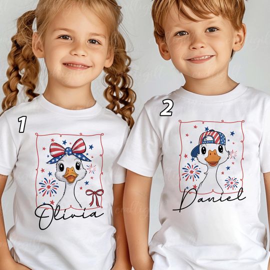 Customized Patriotic Goose 4th July Shirt, 4th Of July Silly Goose Kids Shirt, USA Freedom Couple Matching, Fourth Of July Family Trip Shirt