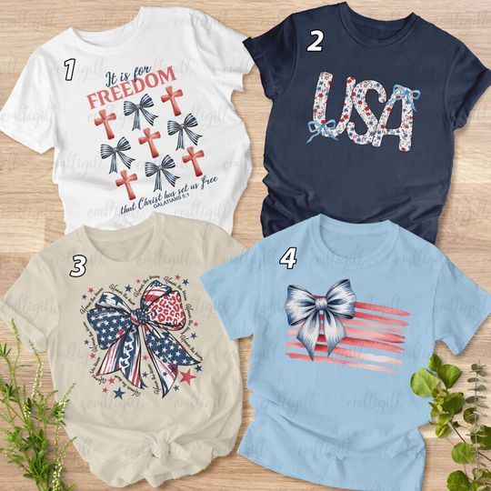 Coquette Bows Fourth Of July Shirt, America Girls 4th Of July Shirt, Honor The Brave Ribbons Shirt, Christian Woman Independence Day Shirt