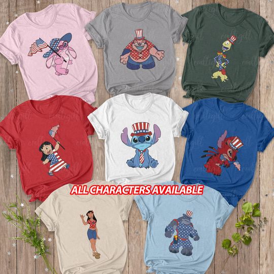 Fourth Of July Lilo & Stitch Shirt, Stitch Angel Patriotic Couple Matching, Lilo And Stitch USA Freedom Shirt, Disney 4th July Shirt