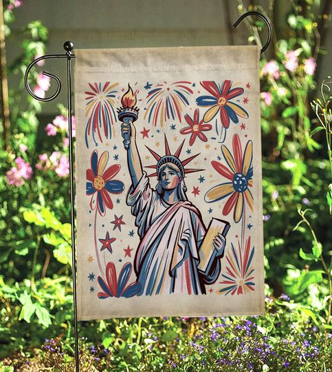 Statue Of Liberty 4Th Of July Usa Flag, Coquette Boots Celebration Garden Flag, Floral Usa Est 1776 Flag, Red White Blue Freedom Flag