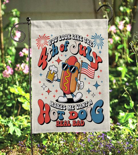 4Th Of July Hotdog Freedom Flag, One Nation Under God Flag, Feral But Free Patriotic Garden Flag, America Est 1776 Independence Flag