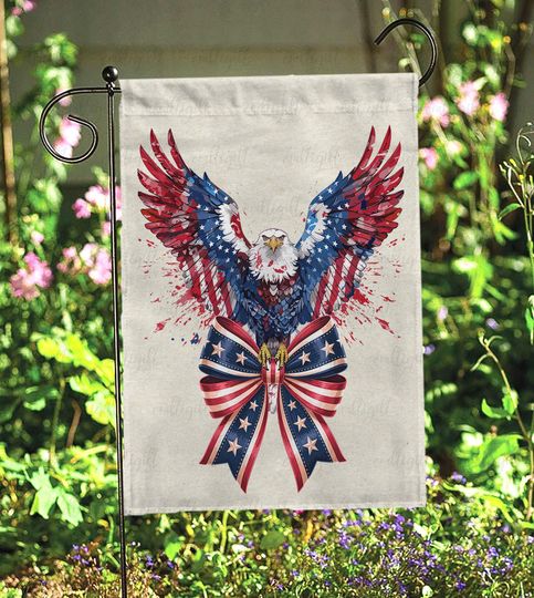 Eagle Usa Bow Garden Flag, Getting Star Spangled Hammered Patriot Flag, 4Th July Hot Dog Lover Flag, Freedom Coquette Red Boots Flag