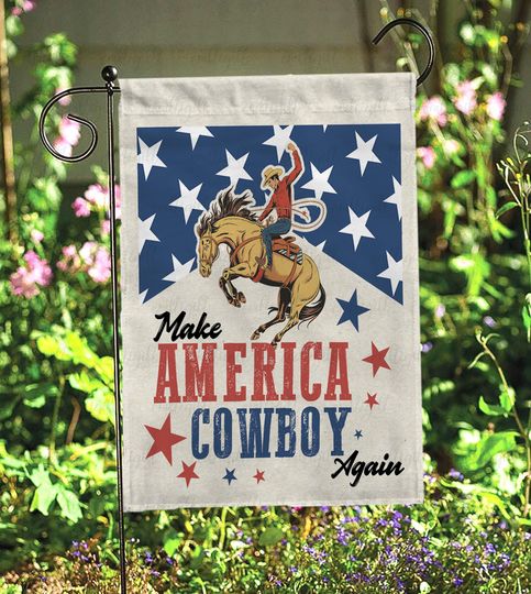 Retro Make America Cowboy Again Flag, Peace Love America Flag Art, Sparkler Patriotic Garden Flag, Welcome Peace Love America Flag