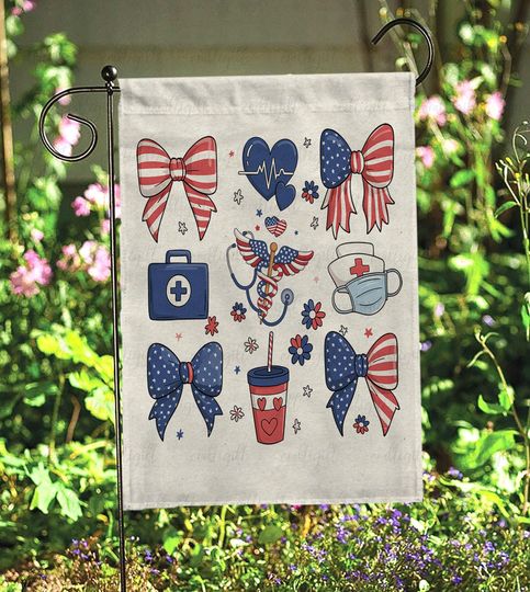 Coquette Nurse 4Th Of July Gift Flag, 4Th Of July Nurse Garden Flag, Red White And Feral Decor Flag, The Greatest Outlaw Welcome Flag