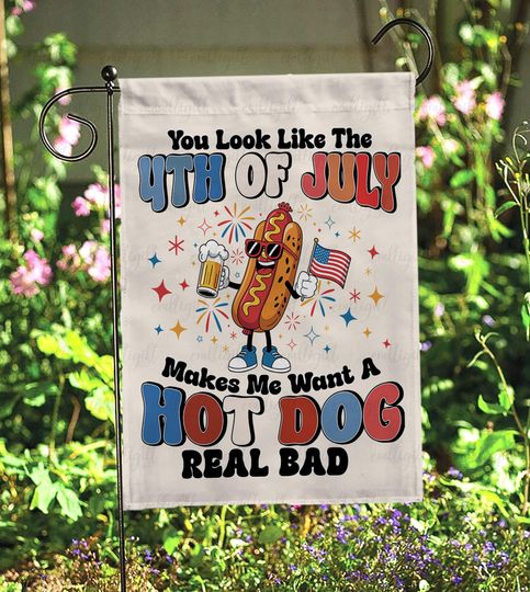 4Th Of July Hotdog Flag, Red White And Feral America Flag, America Patriotic Freedom Flag, 4Th Of July Wishes Patriotic Garden Flag
